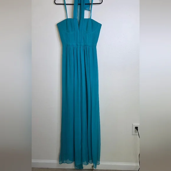 NWT BCBGMAXAZRIA Starr 100 % Silk Halter Gown 6 Bluejade Underwire Support - Picture 6 of 12